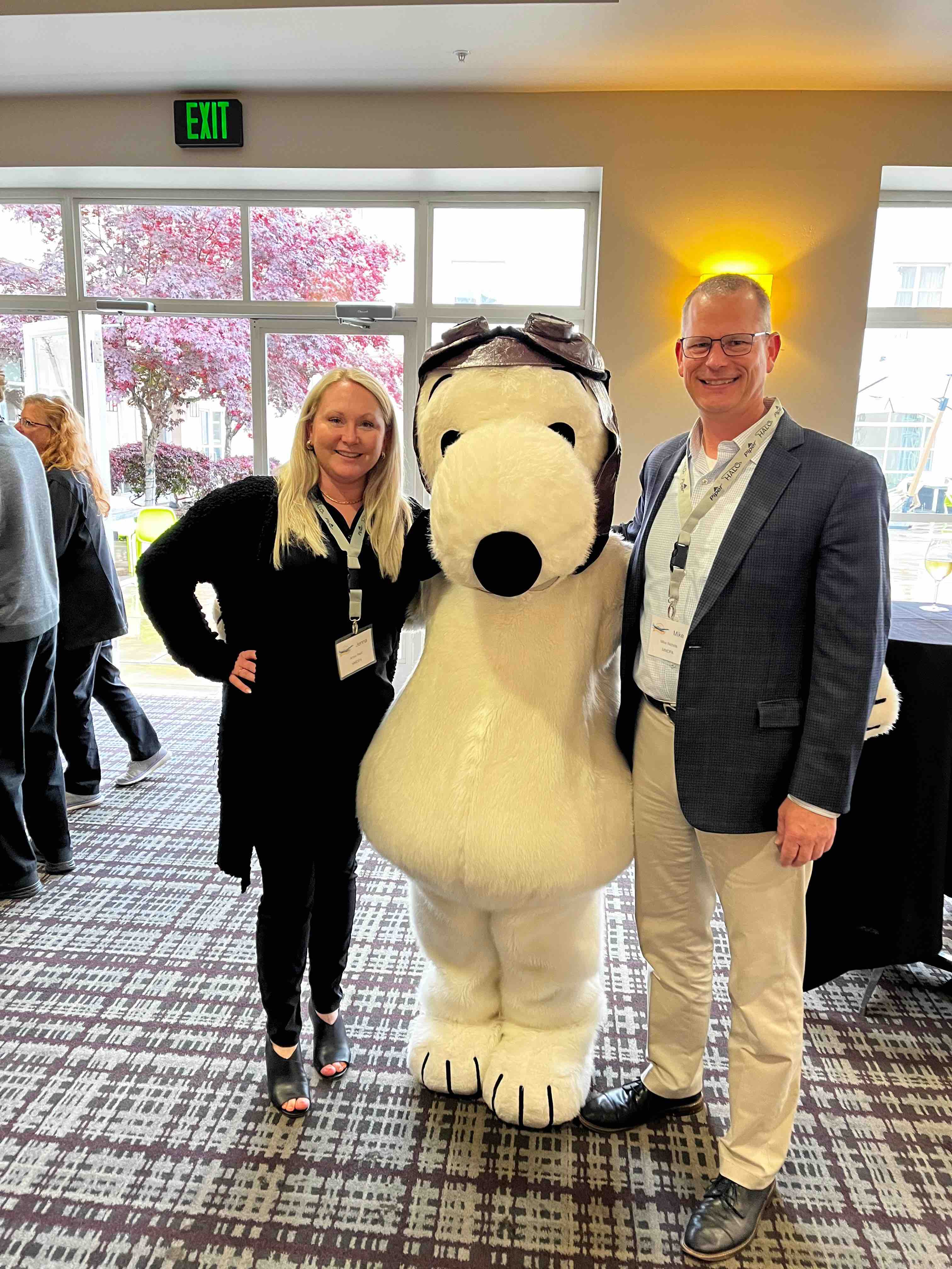 Mike and Jenna with Snoopy